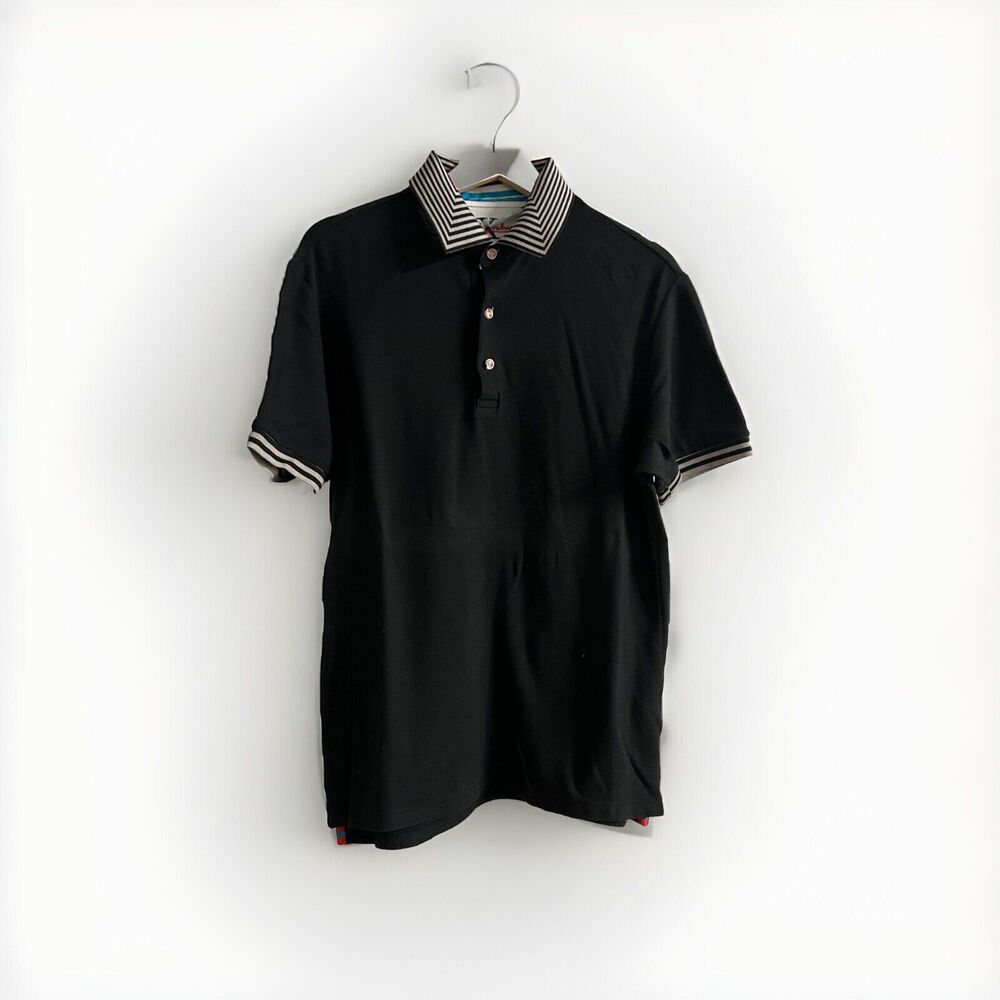 Robert Graham X Black Short Sleeve Ringer Casual Mens Polo Large